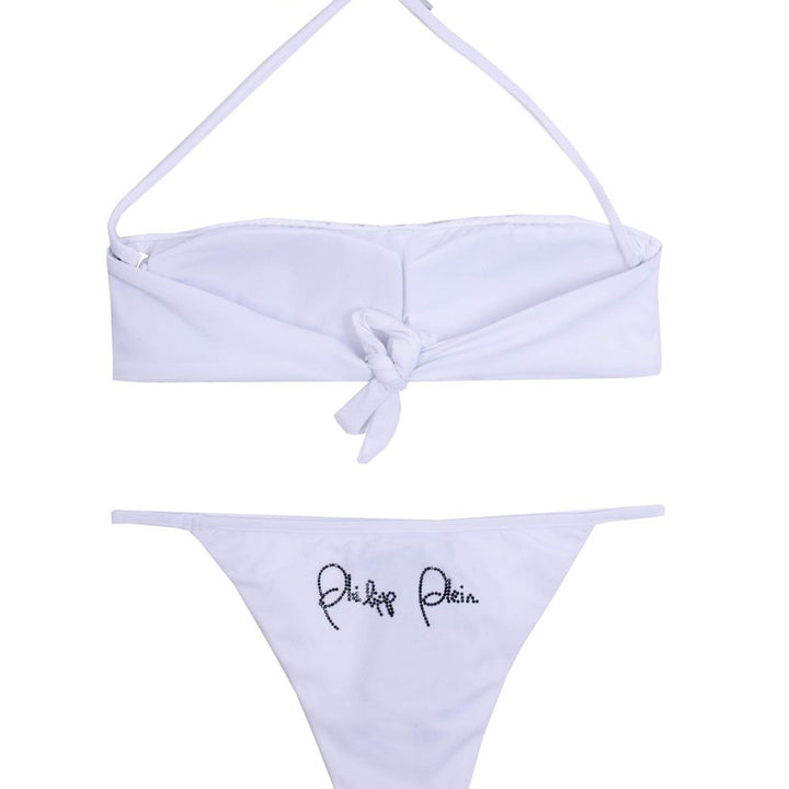 Philipp Plein Bandeau Bikini in White with Crystal Logo