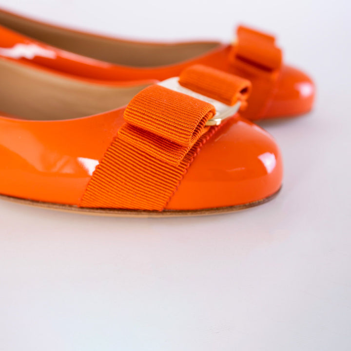 Salvatore Ferragamo Varina Orange Leather Ballerinas