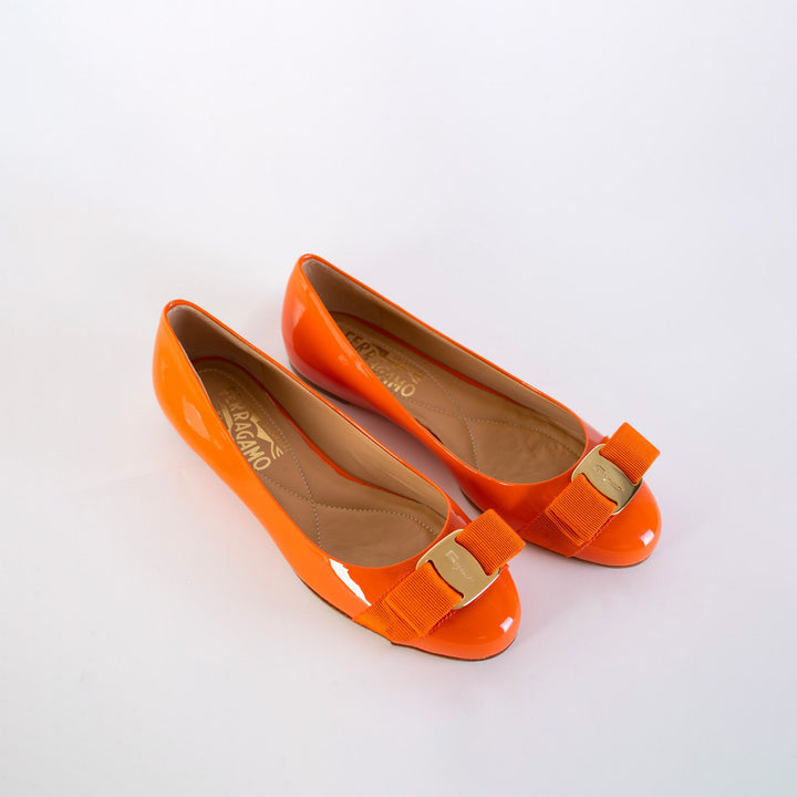 Salvatore Ferragamo Varina Orange Leather Ballerinas