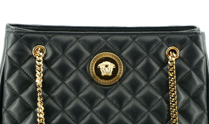 Versace Black Quilted Nappa Leather Medusa Tote Handbag