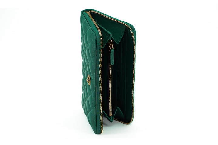 Versace Green Leather Long Zip Around Wallet