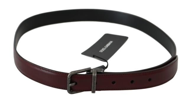 Dolce & Gabbana Men Bordeaux Leather Belt with Gray Brushed Buckle