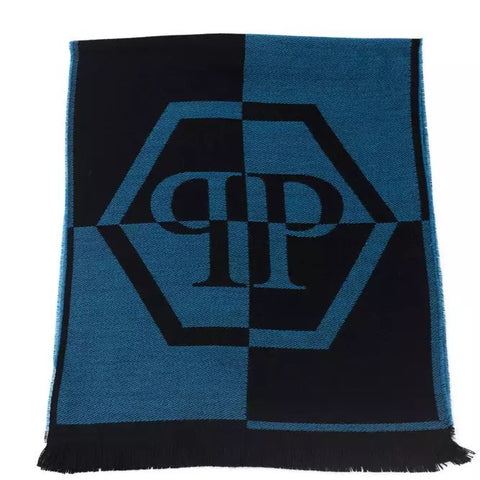 Philipp Plein Blue Wool Scarf
