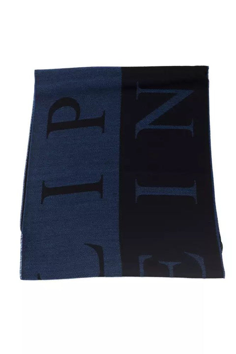 Philipp Plein Blue Wool Scarf