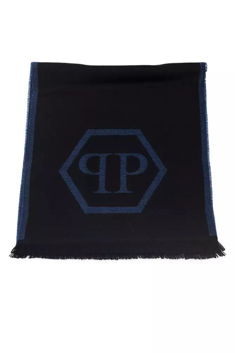 Philipp Plein Blue Wool Scarf