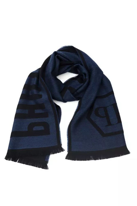 Philipp Plein Blue Wool Scarf