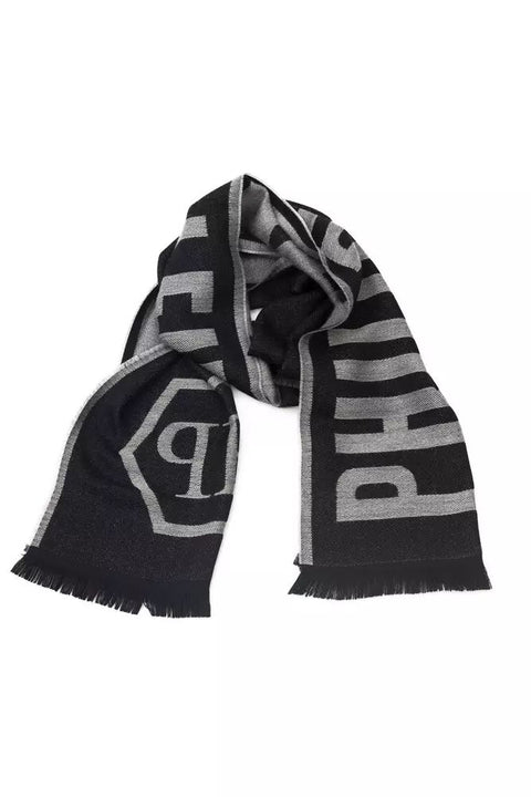 Philipp Plein Gray Wool Scarf