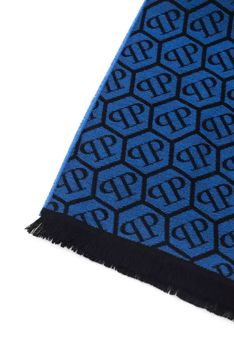 Philipp Plein Blue Wool Scarf