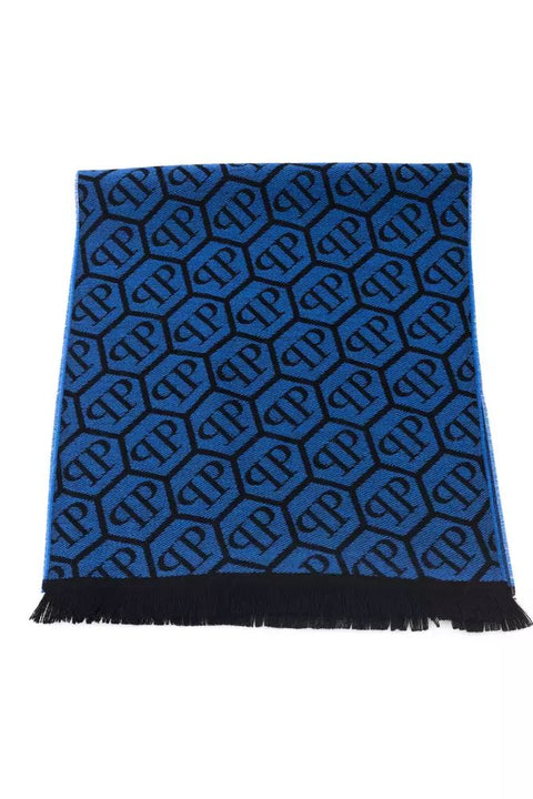 Philipp Plein Blue Wool Scarf