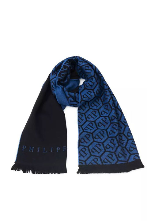 Philipp Plein Blue Wool Scarf