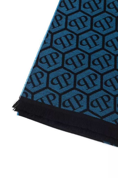 Philipp Plein Blue Wool Scarf