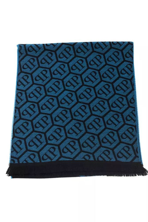 Philipp Plein Blue Wool Scarf