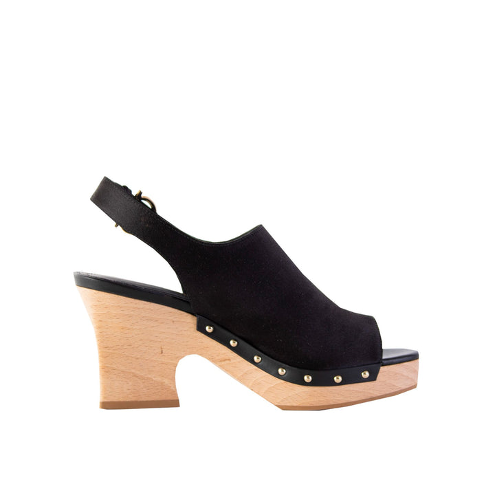 Salvatore Ferragamo Susanne Black Leather and Fabric Wedge Sandals