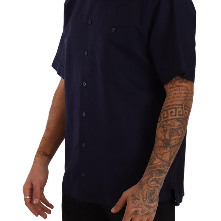 Dolce & Gabbana Navy Blue Button Down Short Sleeves Shirt