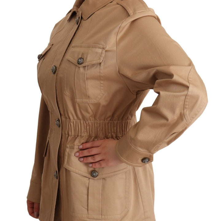 Dolce & Gabbana Beige Cotton Long Sleeves Collared Coat Jacket