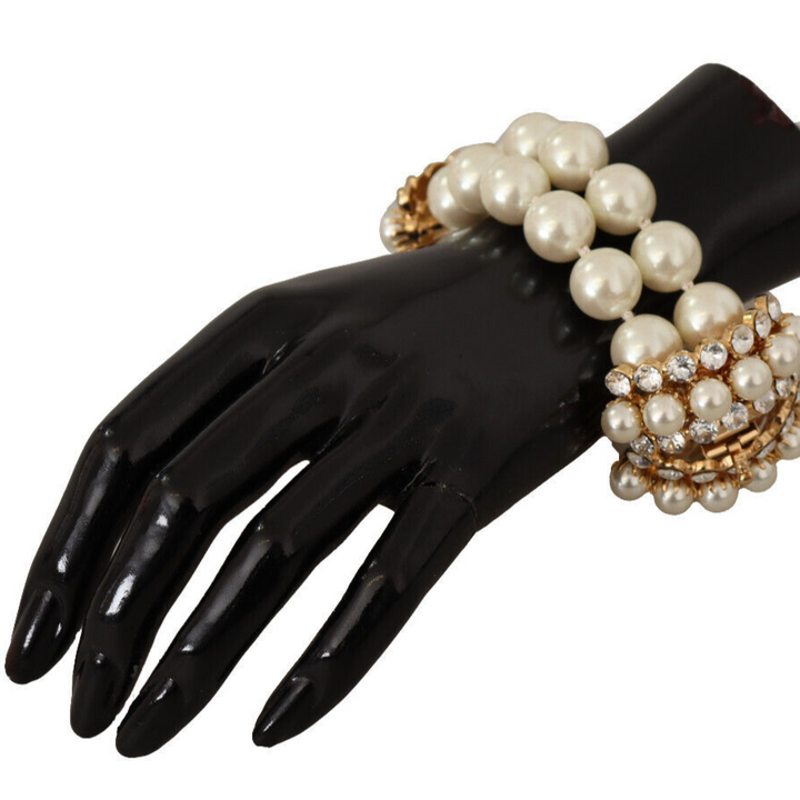 Dolce & Gabbana White Faux Pearl Beads Translucent Crystals Bracelet