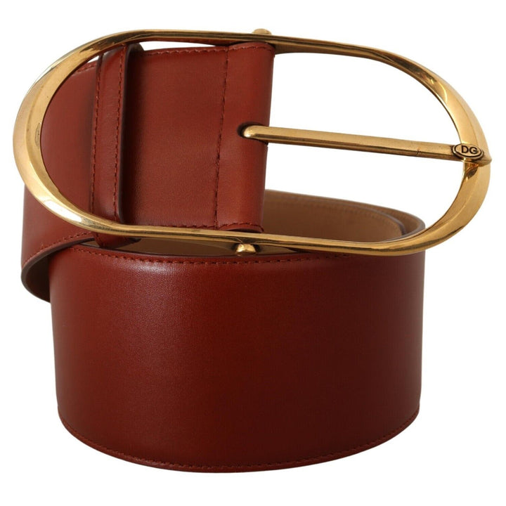 Dolce & Gabbana Maroon Leather Gold Metal Oval Buckle Belt