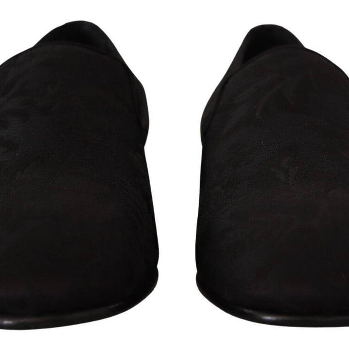 Dolce & Gabbana Black Jacquard Slippers Flats Loafers Shoes