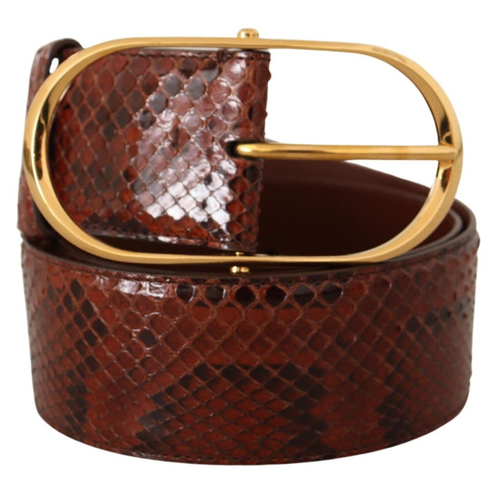 Dolce & Gabbana Brown Exotic Leather Gold Oval Buckle Belt