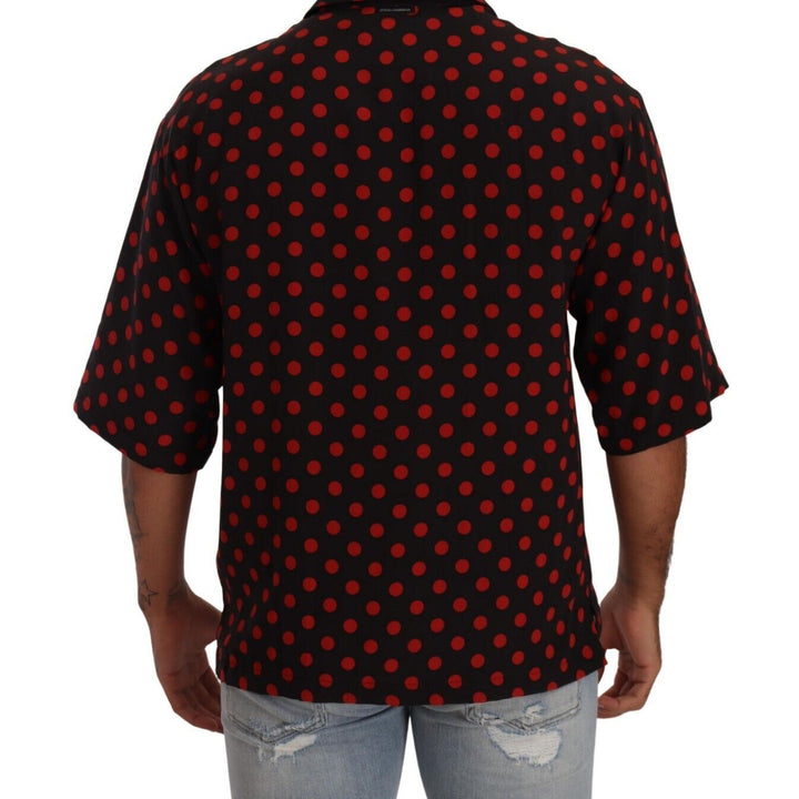 Dolce & Gabbana Red Black Silk Polka Dots Short Sleeves Shirt