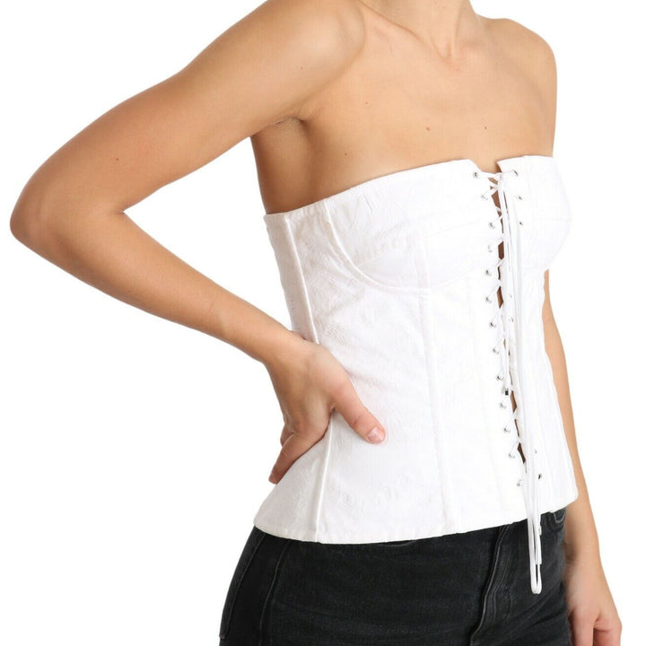 Dolce & Gabbana White PALERMO Bustier Cotton Top Corset
