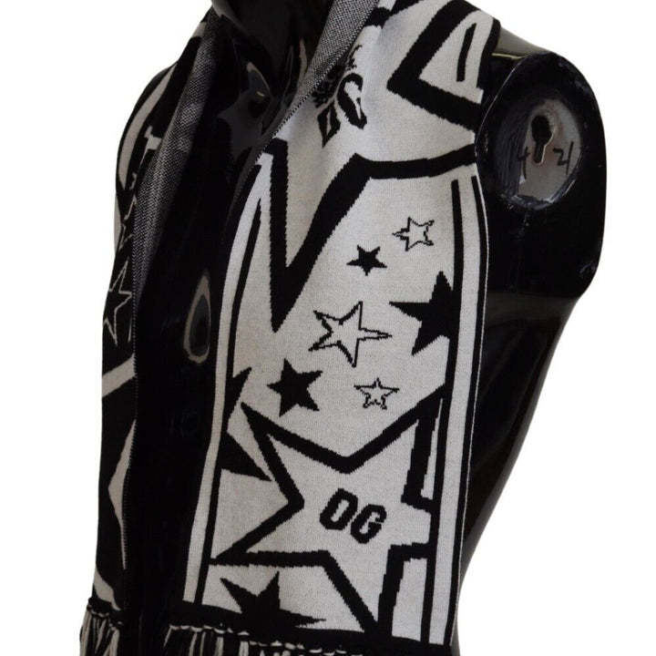 Dolce & Gabbana White Black DG Star Neck Wrap Shawl Scarf