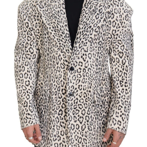 Dolce & Gabbana White Leopard Single Breasted Coat Blazer