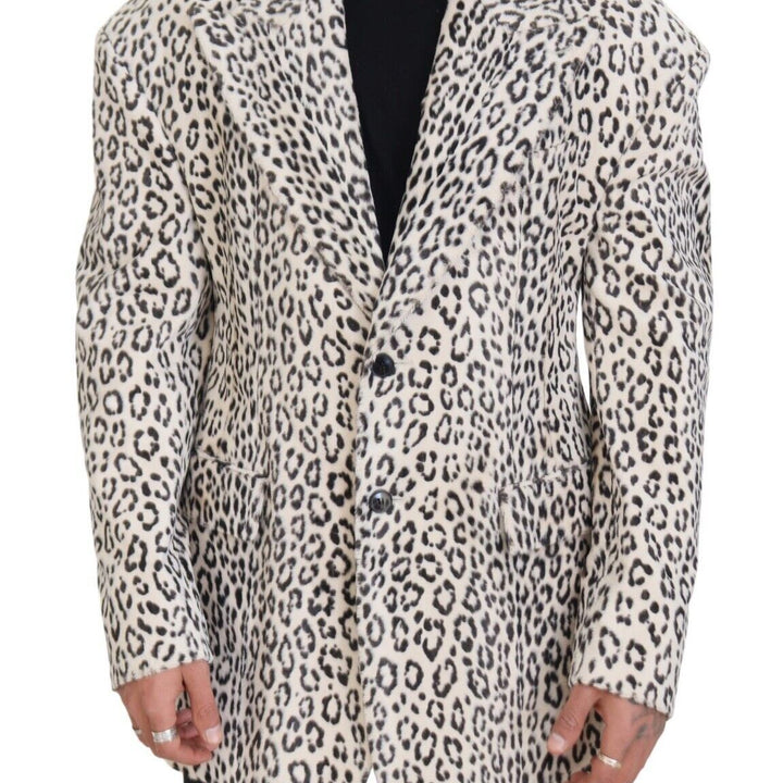 Dolce & Gabbana White Leopard Single Breasted Coat Blazer