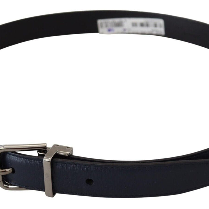 Dolce & Gabbana Blue Calf Leather Silver Tone Metal Buckle Belt