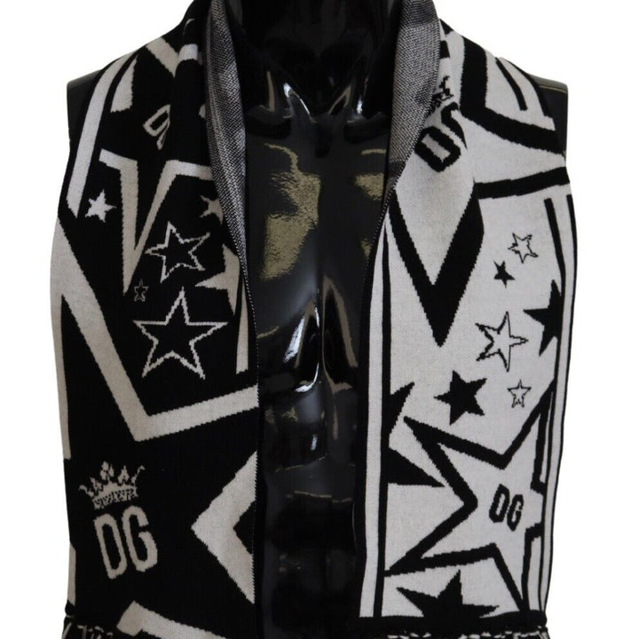 Dolce & Gabbana White Black DG Star Neck Wrap Shawl Scarf