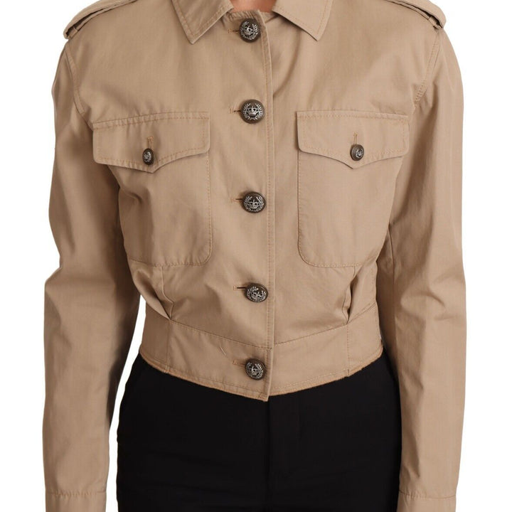 Dolce & Gabbana Beige Cropped Fitted Cotton Coat Jacket