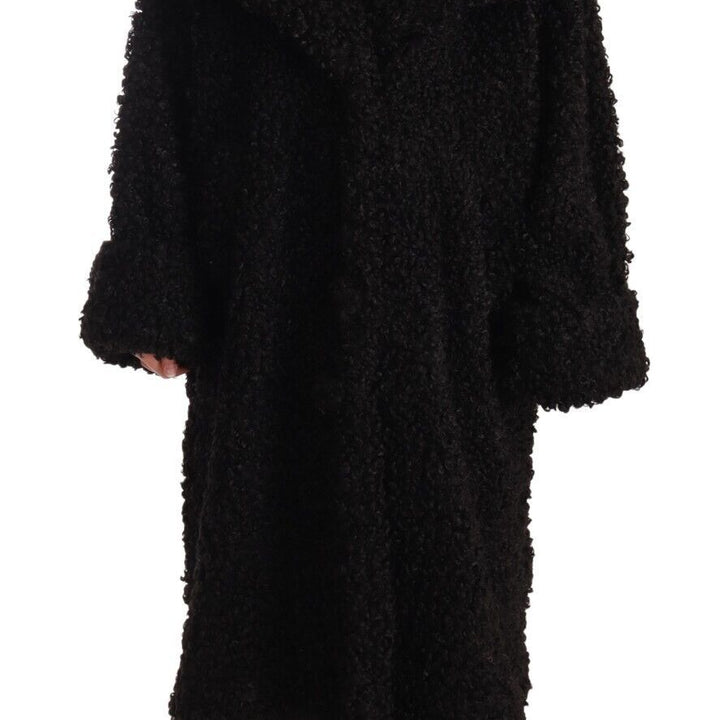 Dolce & Gabbana Black Polyester Fur Trench Coat Jacket