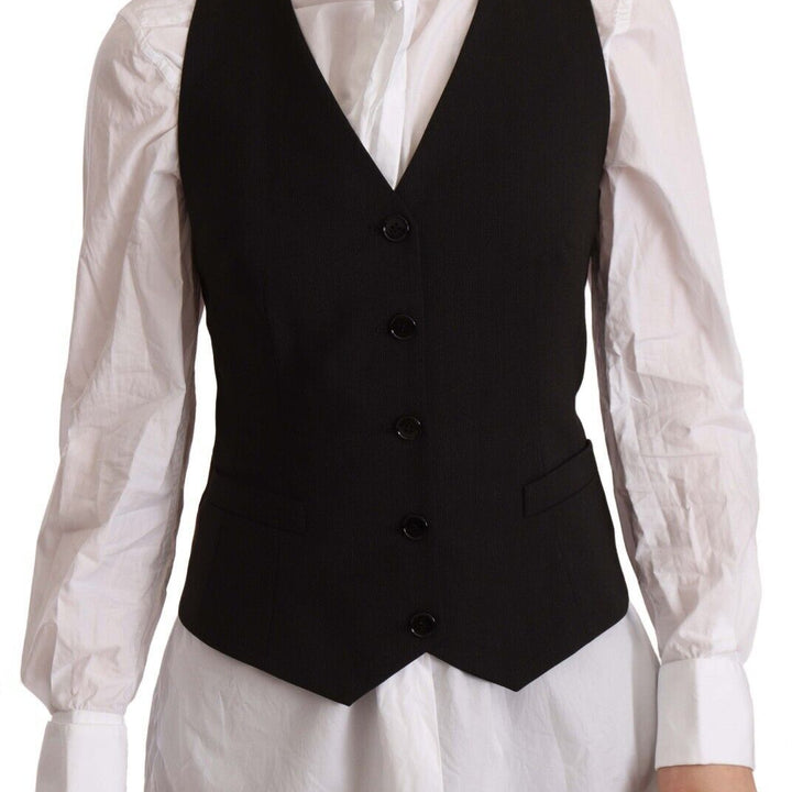 Dolce & Gabbana Black Button Down Sleeveless Vest Polyester Top