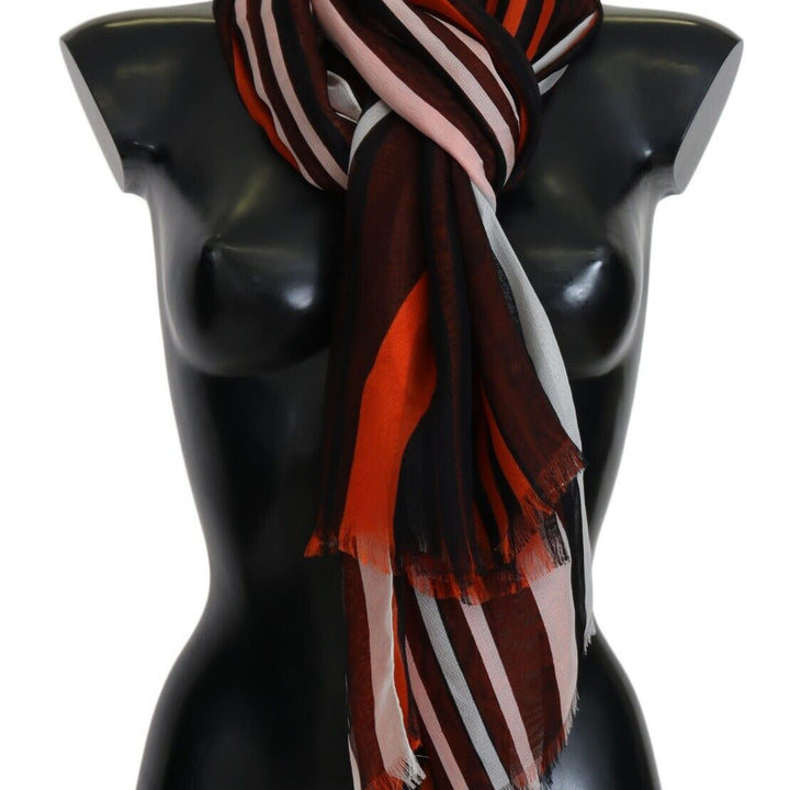 Dolce & Gabbana Multicolor Striped Silk Shawl Fringes Scarf