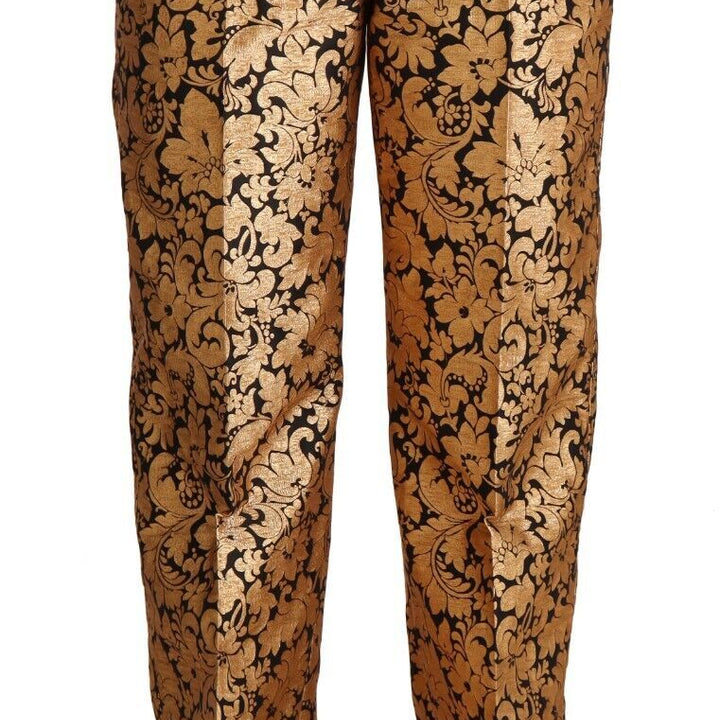 Dolce & Gabbana Gold Floral Jacquard Straight Polyester Pants