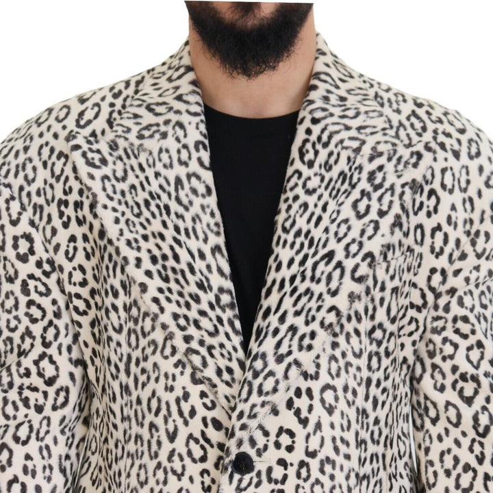 Dolce & Gabbana White Leopard Single Breasted Coat Blazer