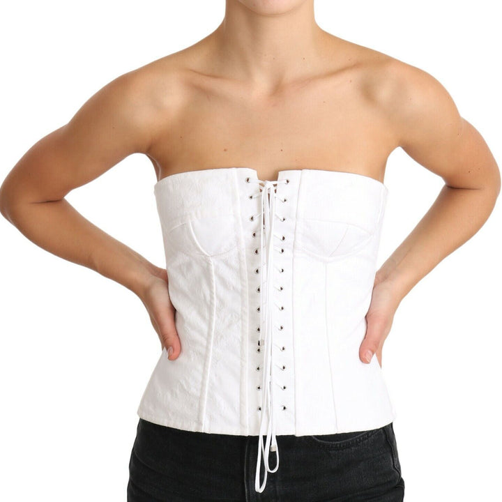 Dolce & Gabbana White PALERMO Bustier Cotton Top Corset