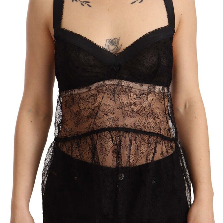 Dolce & Gabbana Black Silk Lace Babydoll Nylon Lingerie Top