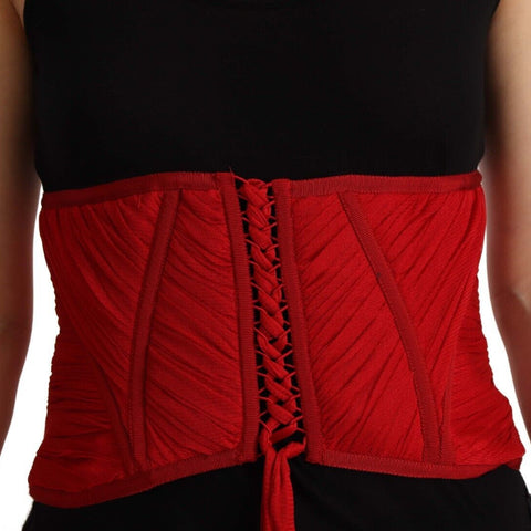 Dolce & Gabbana Red Corset Belt Stretch Waist Strap Silk Top