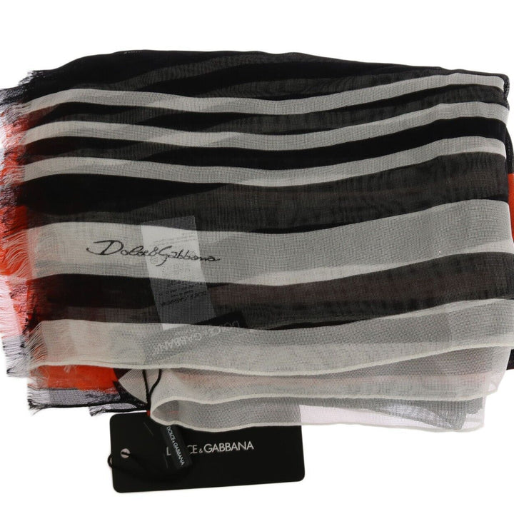 Dolce & Gabbana Multicolor Striped Silk Shawl Fringes Scarf