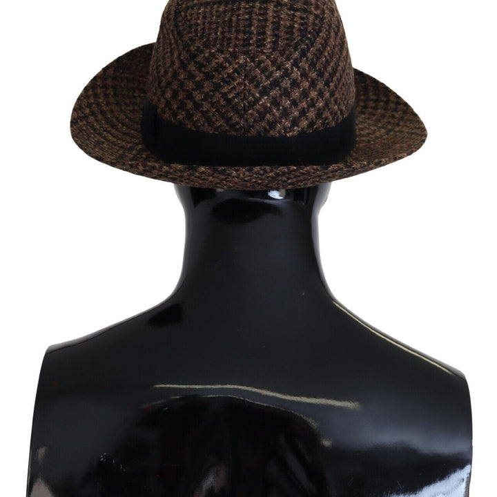 Dolce & Gabbana Brown Tweed Wool Logo Fedora Trilby Hat