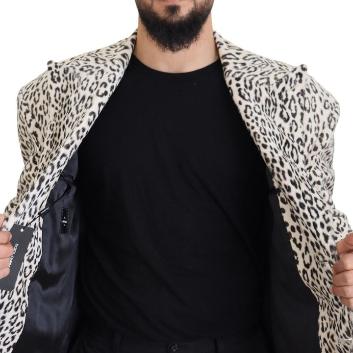 Dolce & Gabbana White Leopard Single Breasted Coat Blazer