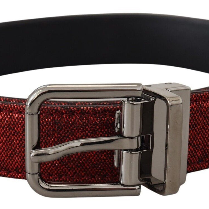 Dolce & Gabbana Red Glittered Leather Silver Metal Buckle