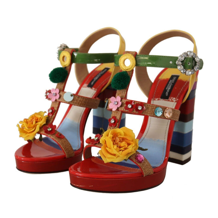 Dolce & Gabbana Multicolor Crystals Ankle Strap Heels Sandals Shoes