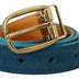 Dolce & Gabbana Blue Velvet Leather Silver DG Metal Buckle Belt