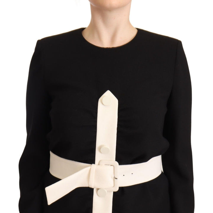 Givenchy Black Wool Long Sleeves Belted Mini Sheath Dress