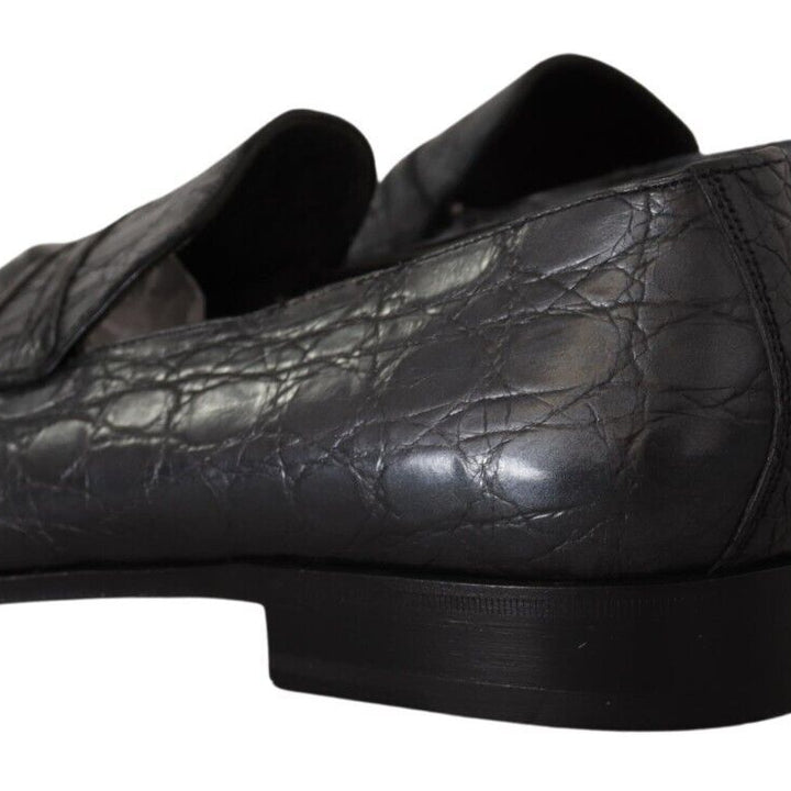 Dolce & Gabbana Gray Caiman Leather Formal Loafers Shoes