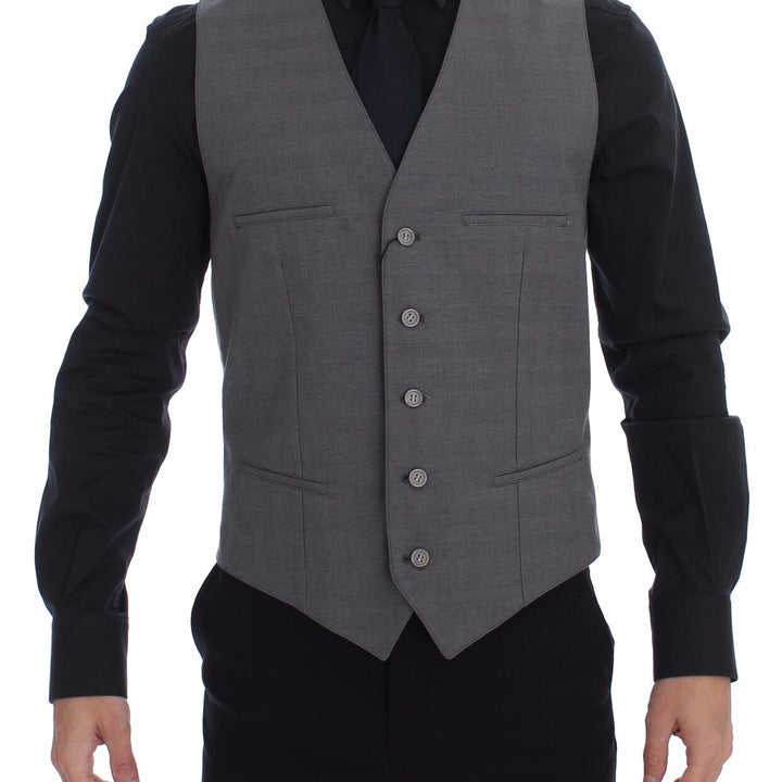 Dolce & Gabbana Gray Cotton Slim Fit Button Front Dress Vest