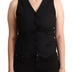 Dolce & Gabbana Black Button Down Sleeveless Viscose Vest Top