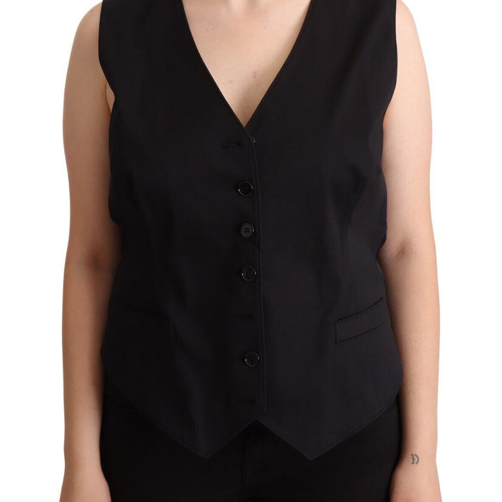 Dolce & Gabbana Black Button Down Sleeveless Vest Waiscoat Top